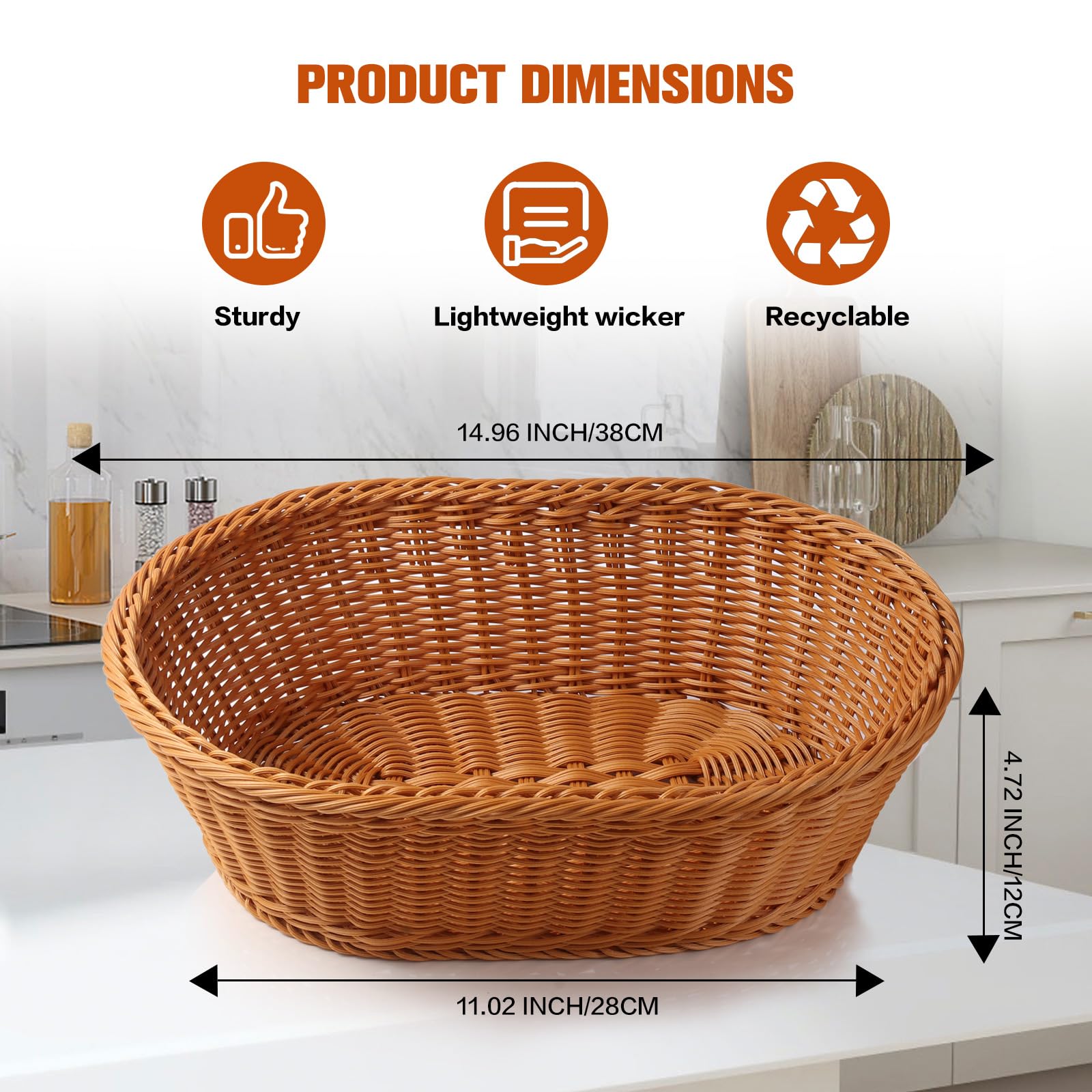 Boensi 2 x Cestini in vimini, 38 x 28 x 12 cm–Cesto per pane/Cesto regalo/Cesto frutta – Ideale per conservazione in cucina, regali di Natale, centrotavola, servire pane, frutta & verdura