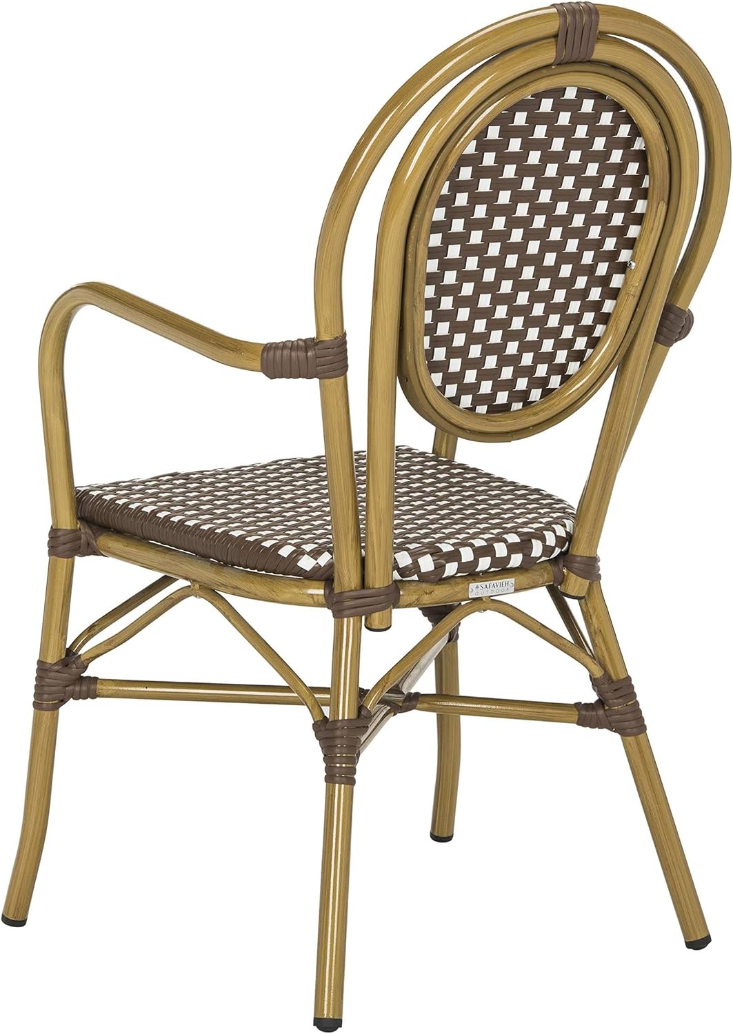 Pemberly Row Wicker Outdoor Arm Chairs, 35 in H x 20 in W, Brown and White Rattan, Weather Resistant, Bistro Style Set of 2 for Patio or Kitchen Use