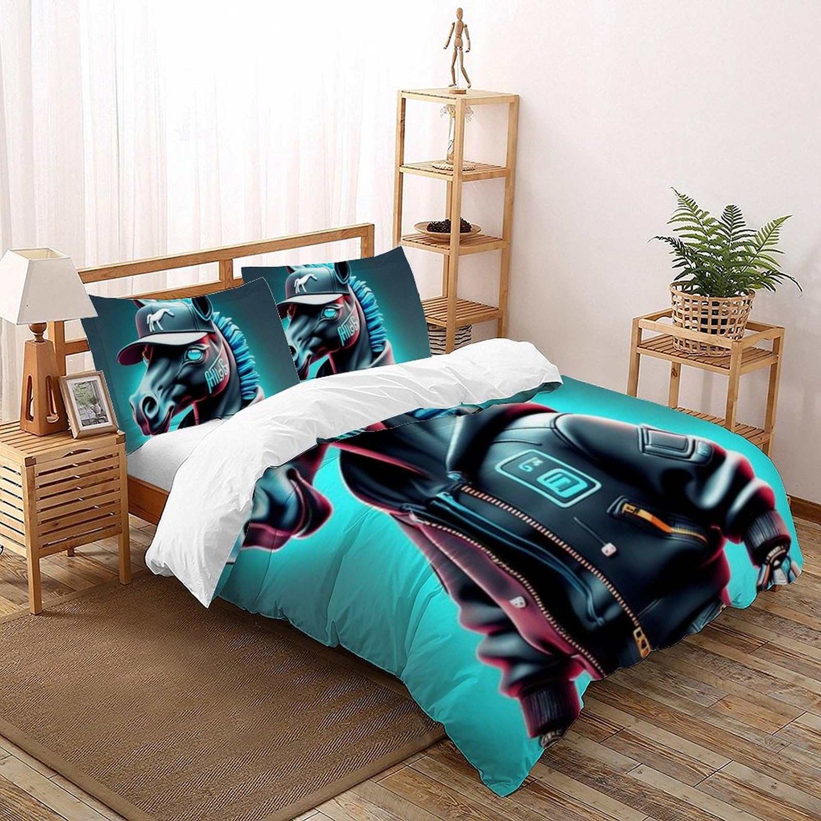 Housse de couette 220x240cm Animaux Land anti-plis pour grand lit de garçon facile à laver