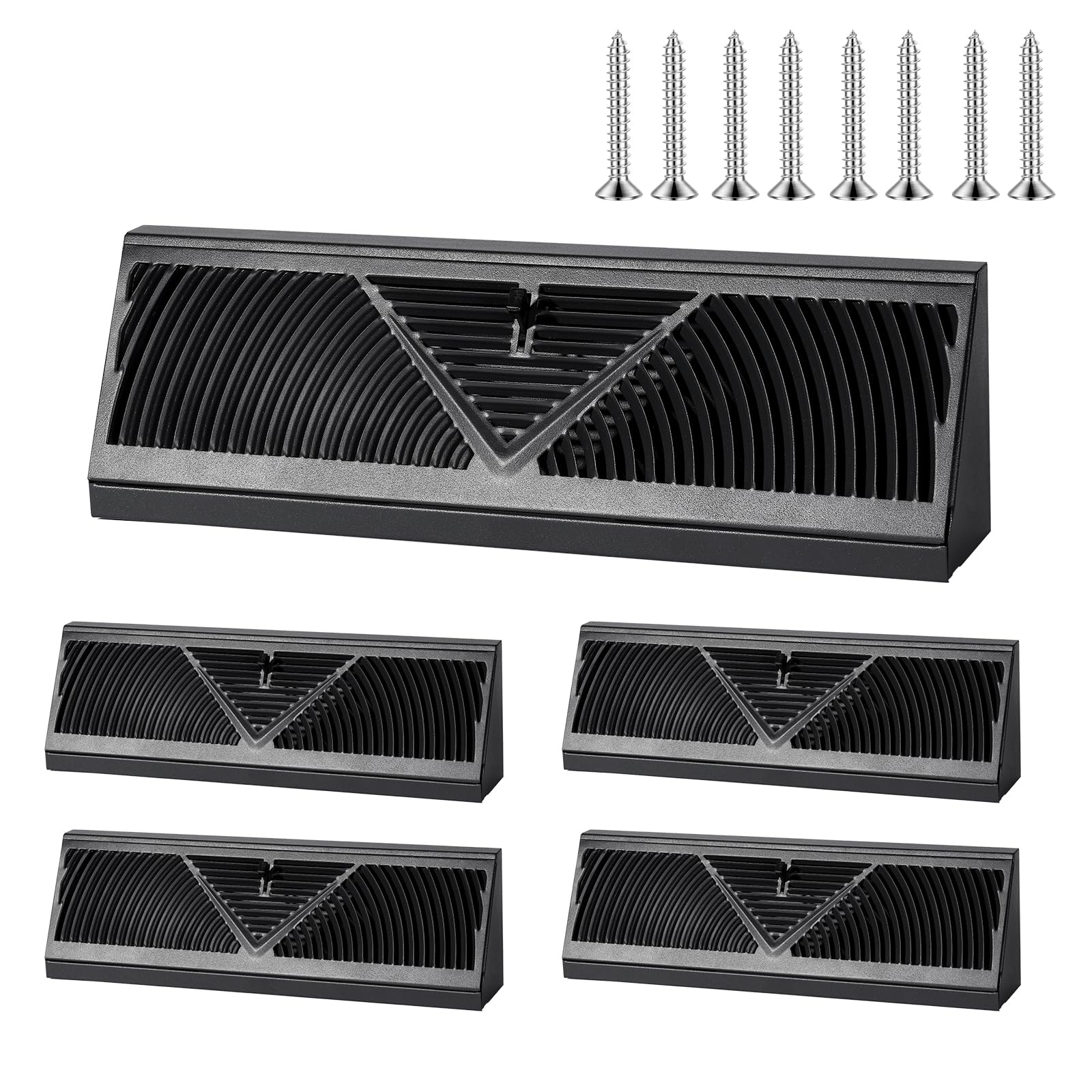 Photo 1 of 4 Pcs Baseboard Register Vent 18 Inch Duct Opening Size Baseboard Vent Covers Diffuser Adjustable Corner Return Air Grille for Home Floor Wall Air Flow Control (4, Black, 18 Inch)