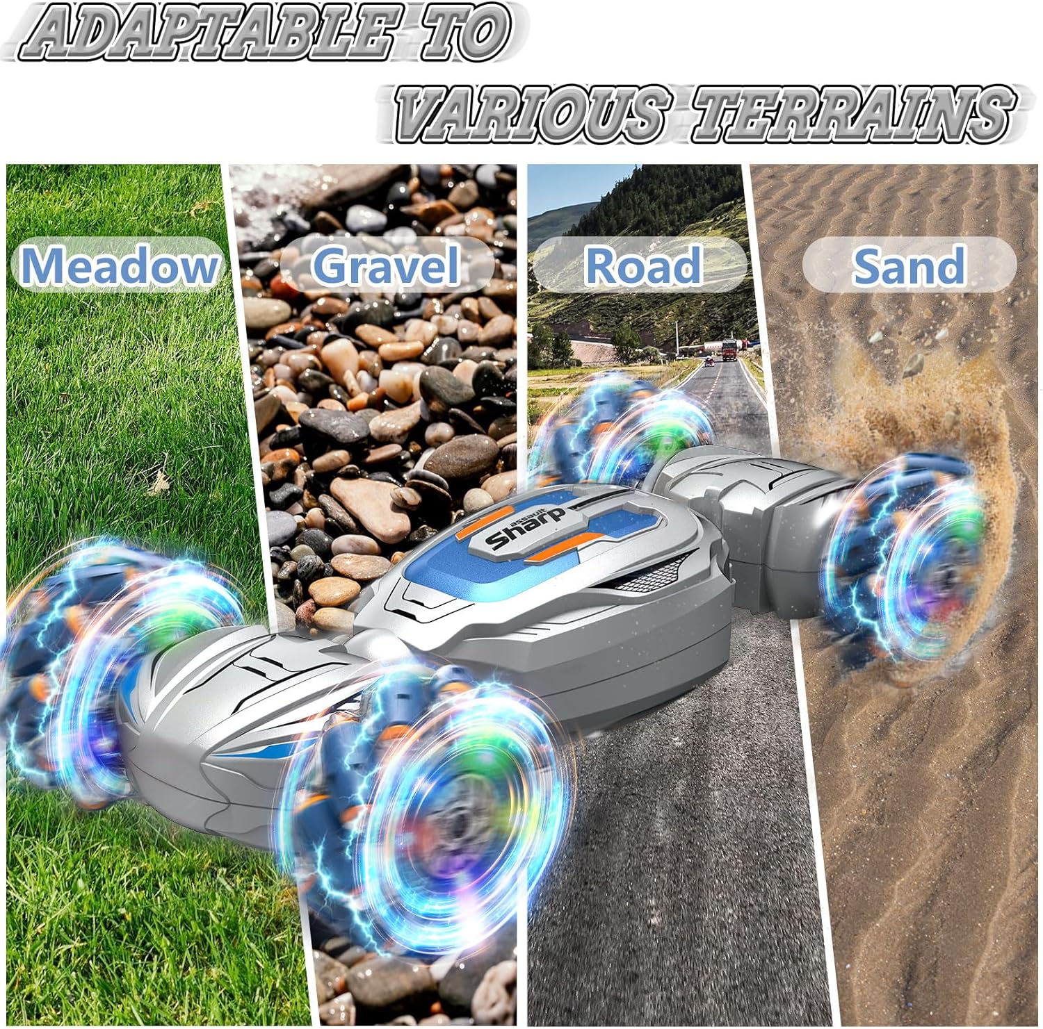 Gesture Sensing RC Stunt Car for Boys 8-12, 4WD Hand Controlled Remote Control RC Car Toys Gifts for Kids 6-8 8-13, 360° Rotating Transform Off Road w/Lights Music, Gray