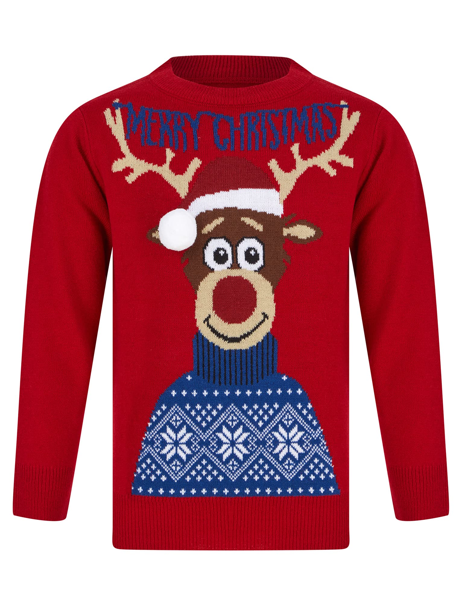 Tokyo Laundry Boy's Christmas Reindeer 3D Pom-Pom Novelty Christmas Jumper