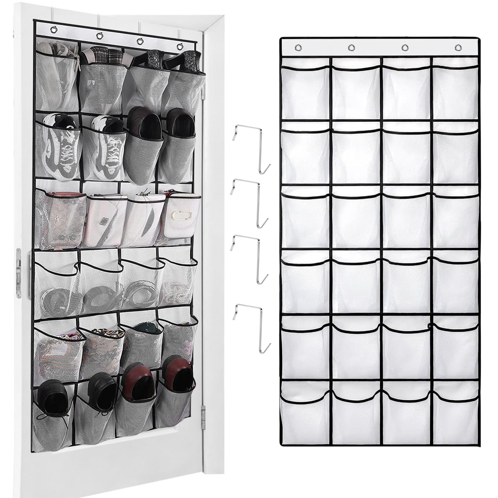 Hanging Shoe Organiser,Over The Door Shoe Organizer,Shoe Door Hanger,Shoe Door Storage,24 Lattice Mesh Over the Door Shoe Storage,Over the Door Shoe Storage for Bedroom Bathroom Wardrobe (White)