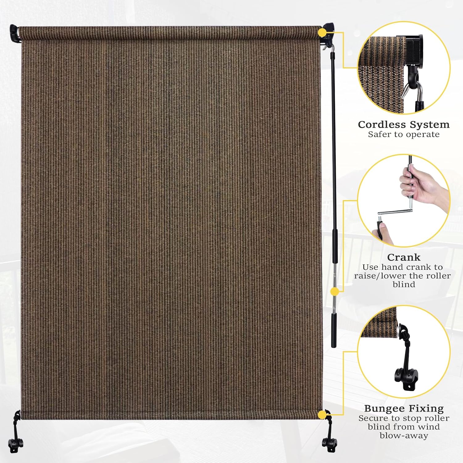 7' W x 8' H Outdoor Roller Shades, Cordless Patio Roll Up Outdoor Blinds with 2 Poles & 1 Fabric, Exterior Sun Shade Cloth for Porch, Gazebo, Balcony, Pergola, Mocha - Image 5