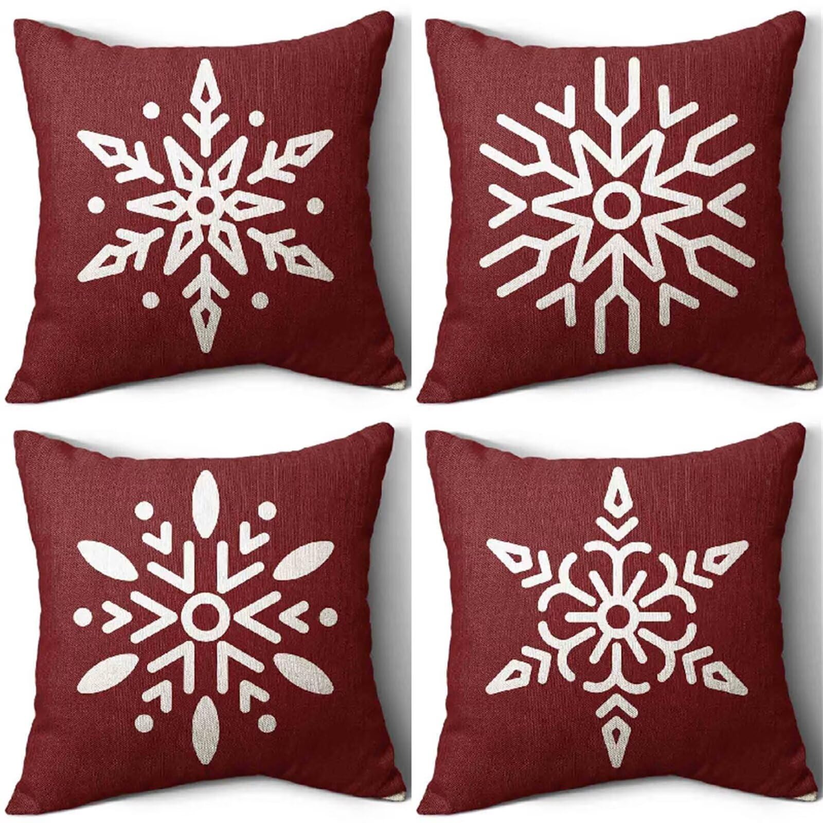 Confezione da 4 Federe Natale con fiocchi di neve Modello, Copricuscini Fall Fodere Doppio lato Lino Quadrate per Cuscino per Divano/Giardino/esterno/Camera da Letto Casa Decor 60x60cm S-3241