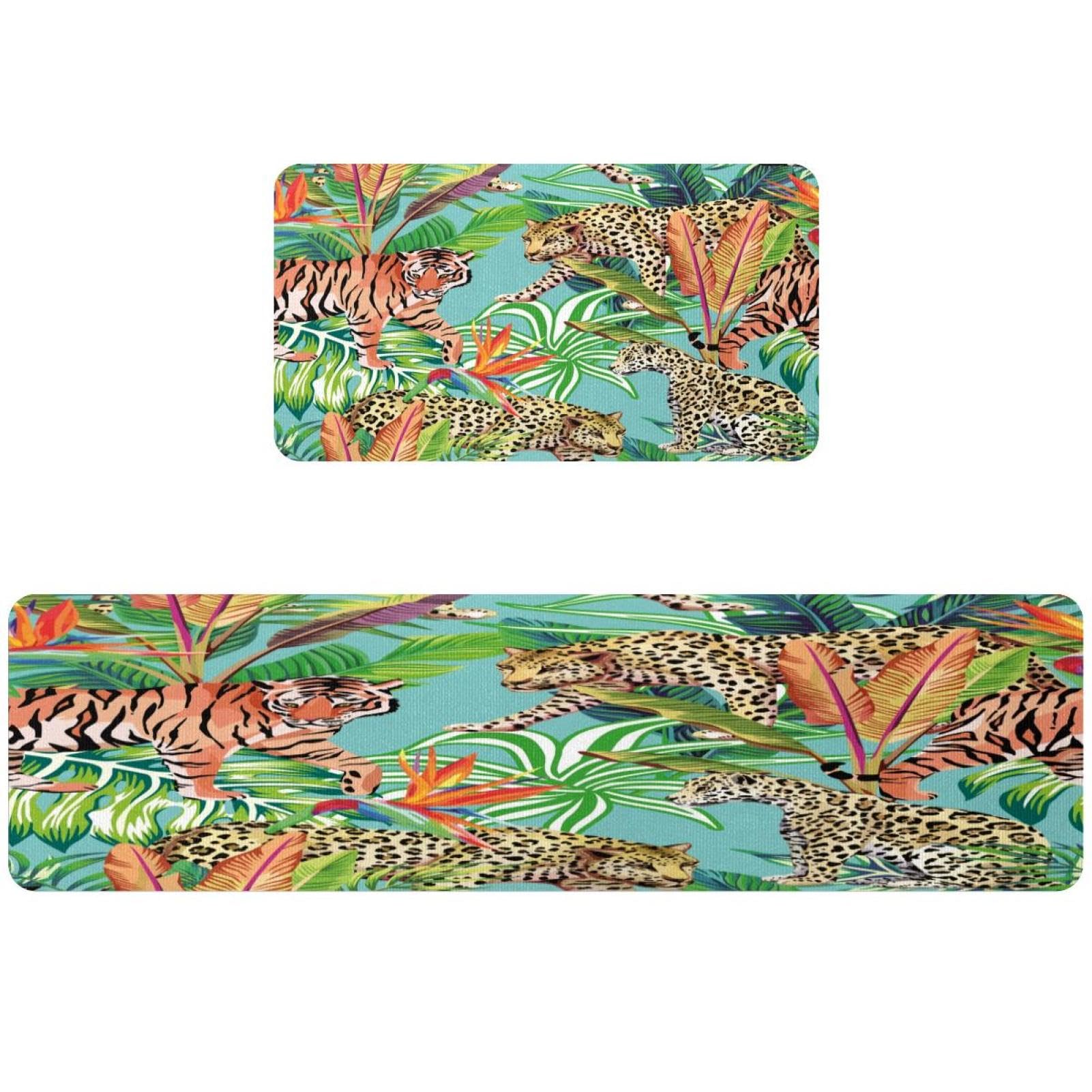 Tapis de cuisine antidérapants lot de 2 lavables motif jungle léopard pour couloir