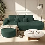 112" Modular Curved Sofa, Oversized Boneless Couches for Living Room, Modern Cloud Couch with Deep Seat, Corduroy Foam Couch, No Assembly Required, Red Brown, 1PCS