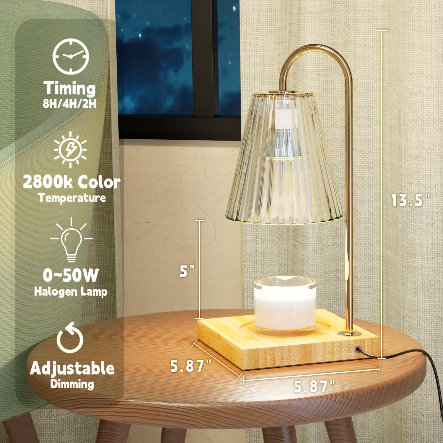 Electric Candle Warmer Lamp Farmhouse Wood Base Wax Lamp with 2 Bulbs, Vintage Home Decor Gifts for Housewarming/Birthday/Mom (Natural)