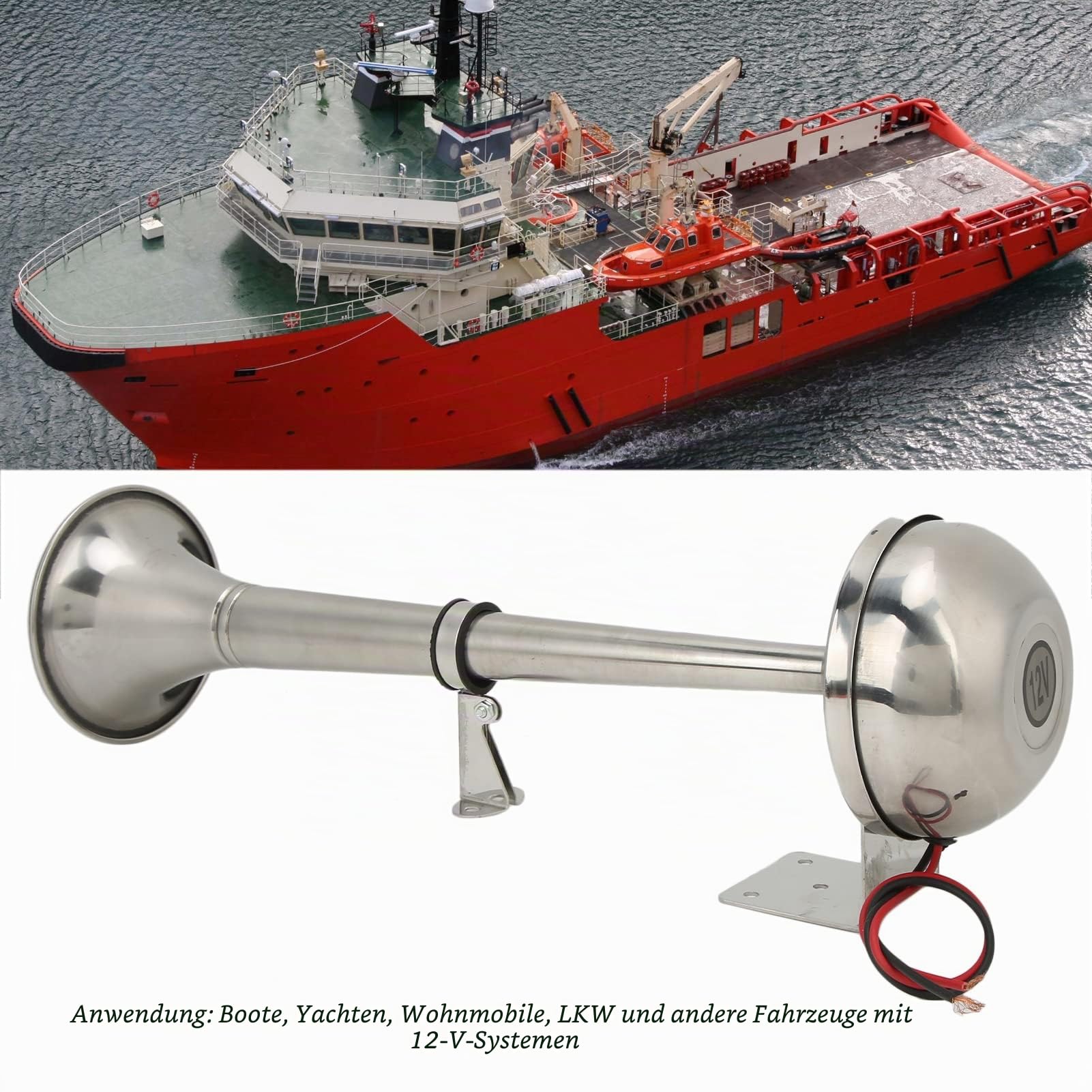 Luftfanfare 328DB 12V 30W Edelstahl Luftsummer für Boot Wohnmobil Yacht Universal Luftsignal lautstarker Airhorn