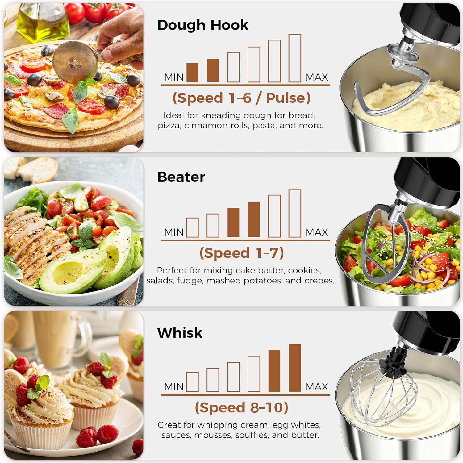 OSTBA Stand Mixer, 5QT+5.5QT Two Bowls Electric Kitchen Mixer, 10+P Speed Dough Mixer with Whisk, Beater & Dough Hook, Dishwasher Safe, Black