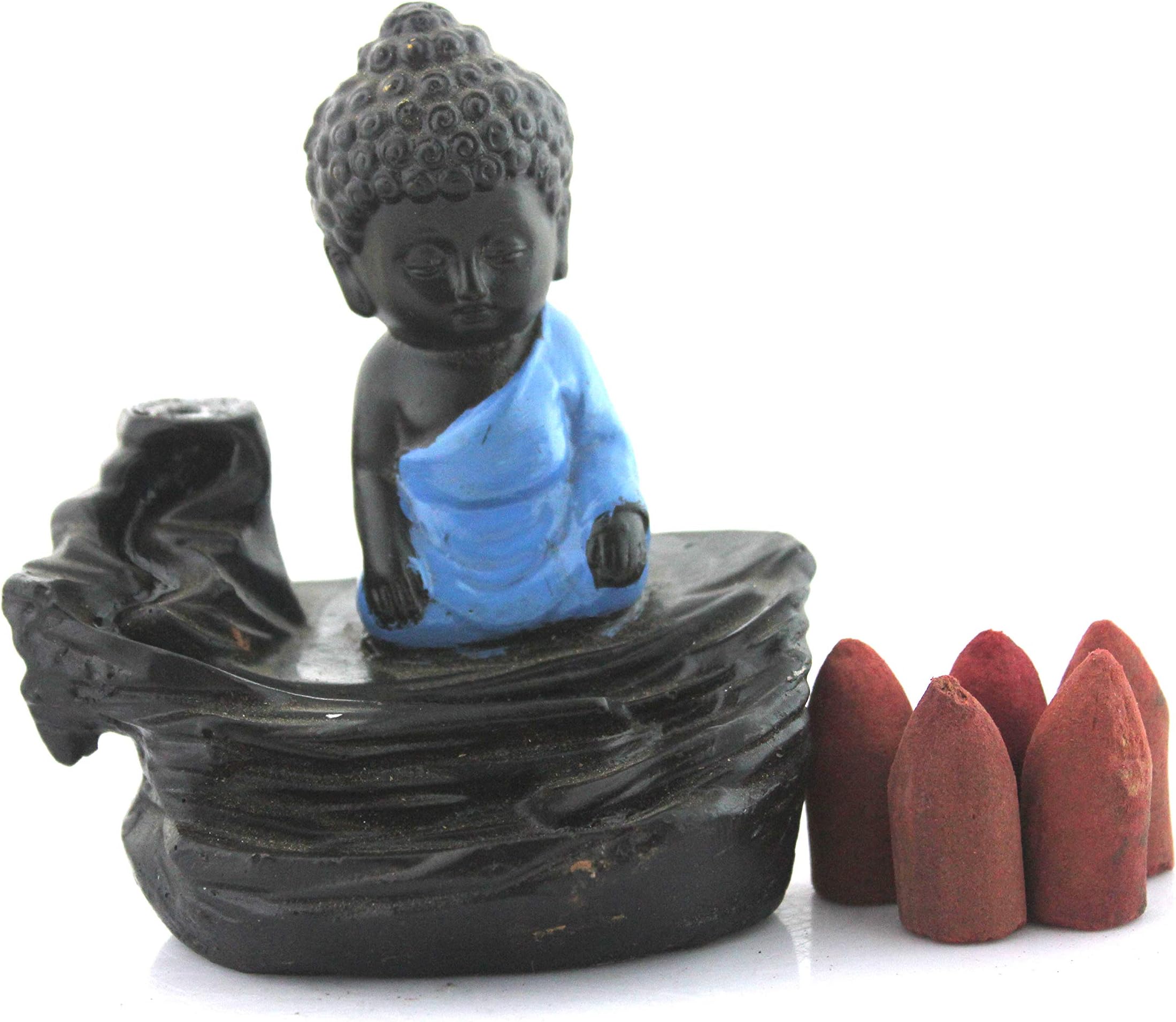 Brahmz Meditating Buddha Backflow Smoke Fountain Incesne Holder with 10 Cones
