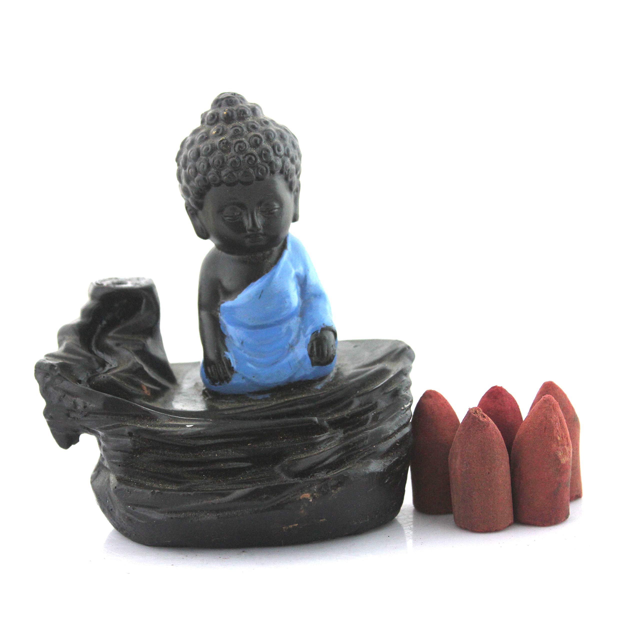 Brahmz Meditating Buddha Backflow Smoke Fountain Incesne Holder with 10 Cones