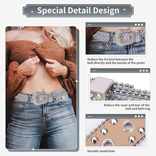 Miniatura 2 de TINIDI Correa de lujo para hombres y mujeres, cinturón de diamantes de imitación occidentales Bling Bling Crystal Diamond Studded Cinturones