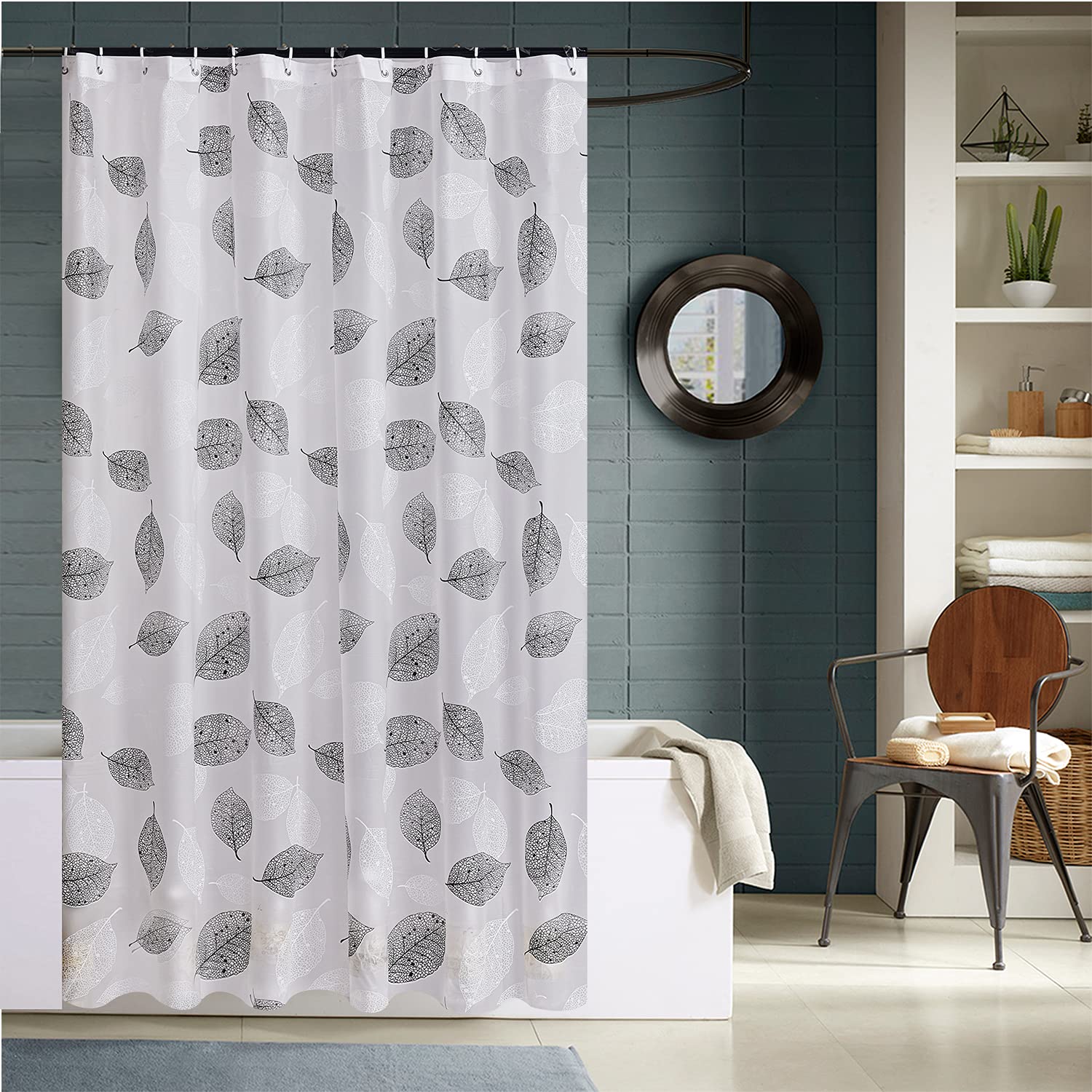 ZIMEL HOMES Shower Curtains Mould-free Mildew Resistant Bath Curtain with Stitched Steel Eyelets Waterproof Polyester Fabric Bathroom Curtains with 12 Hooks, 180 x 180 cm