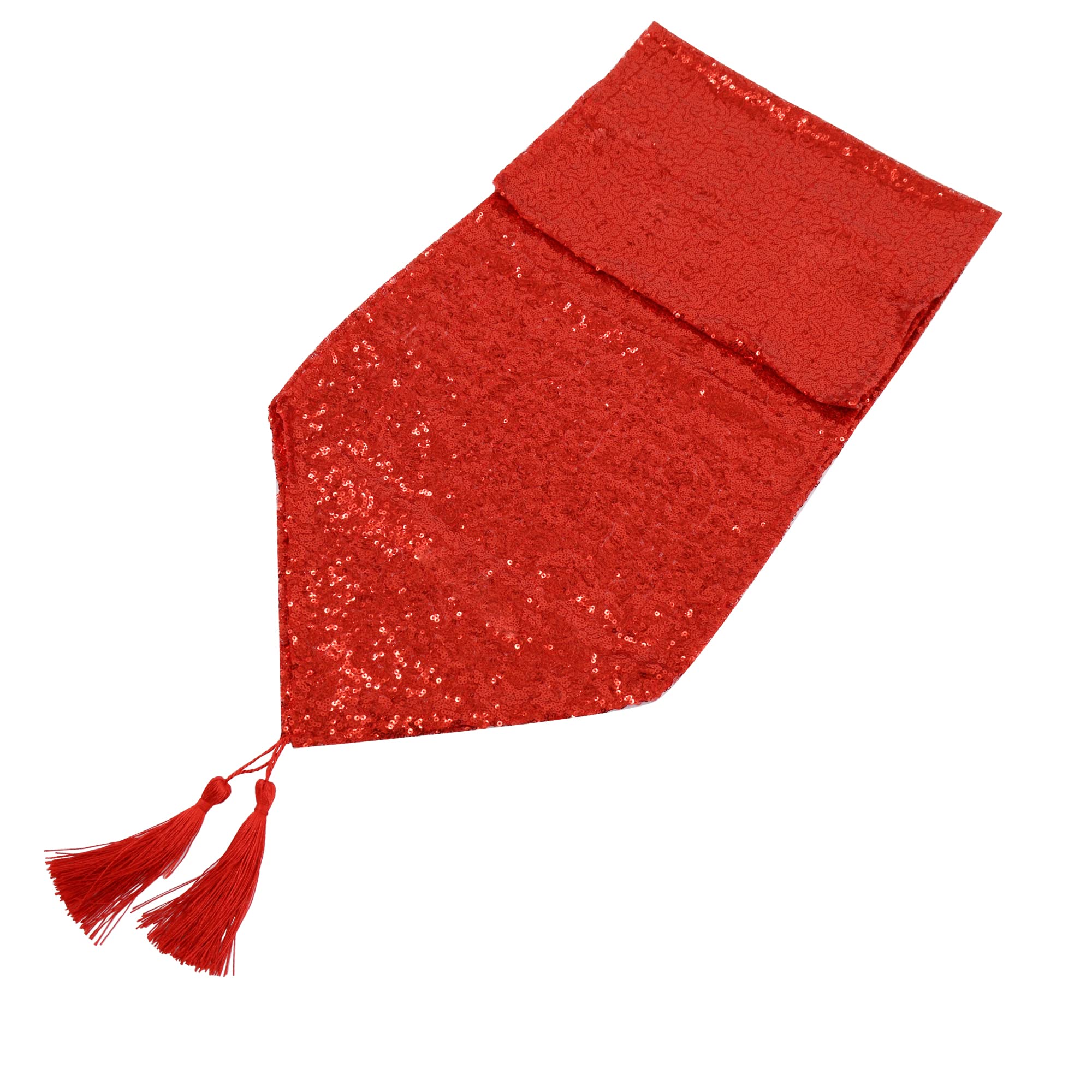 Time to Sparkle 10PCS 120 Inches Sequin Table Runner Tassel Glitter Table Runner for Kitchen Birthday Fabric Sequin Table Overlay for Wedding Reception Red