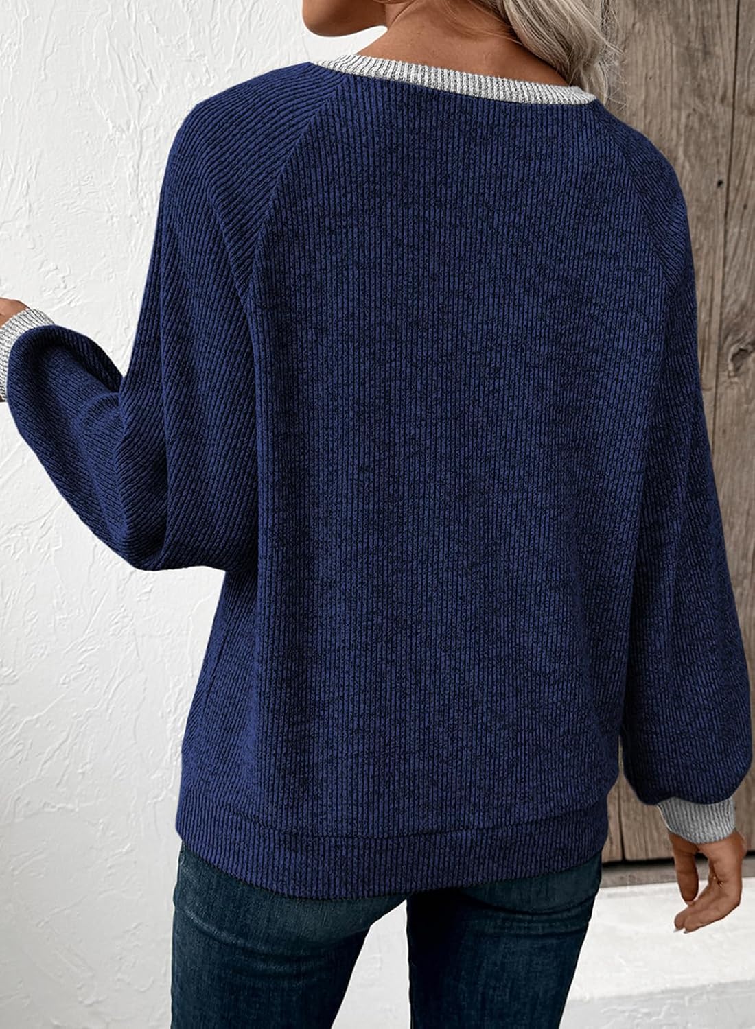 EVALESS Womens Spring Fashion 2026 Womens Long Sleeve Shirts Patchwork Button Up V Neck Sweatshirt Casual Pullover Tops - Image 6