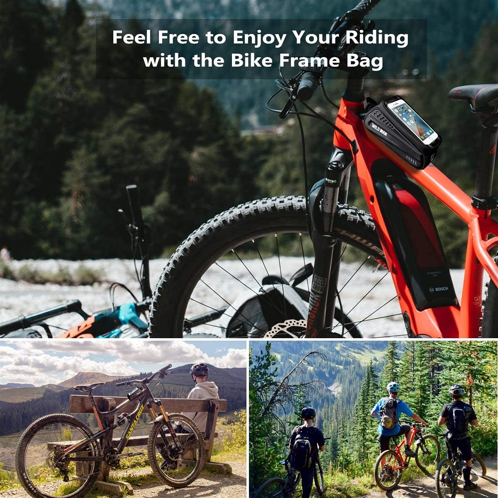 Borse per Biciclette. Borsa Rigida for Bicicletta, Borsa Anteriore Mountain Bike, Cellulare con Touch Screen, Tubo Superiore, Attrezzatura da Ciclismo