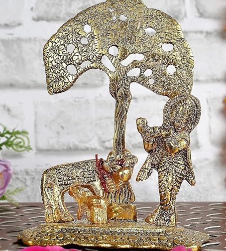 Miniatura 2 de Estatua de ídolo de metal, escultura de Bhagwan Krishna Kahna, decoración india, pieza decorativa antigua para decoración del templo del hogar y
