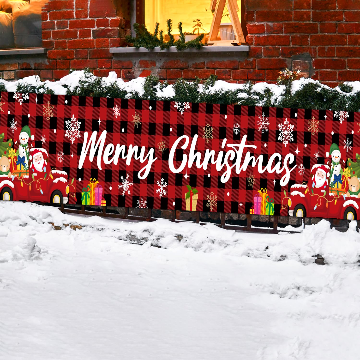 Bannière Joyeux Noël 300x50 Cm - Décoration Intérieur/extérieur - Tissu Polyester - Corde Incluse
