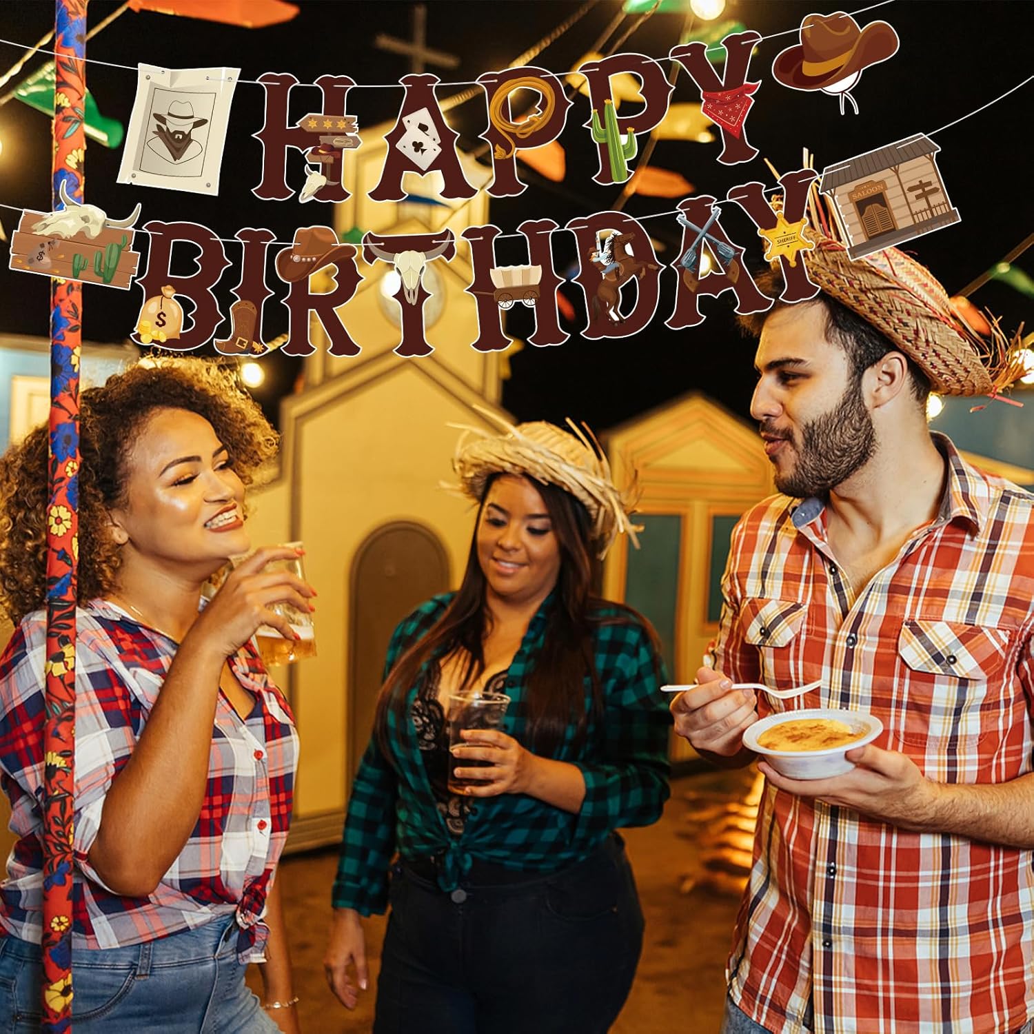 Hooqict Western Happy Birthday Banner Cowboy Birthday Party Decorations Western Cowboy Party Banner Garland Sign for Boys Men Wild West Country Party Decorations Supplies - Image 9