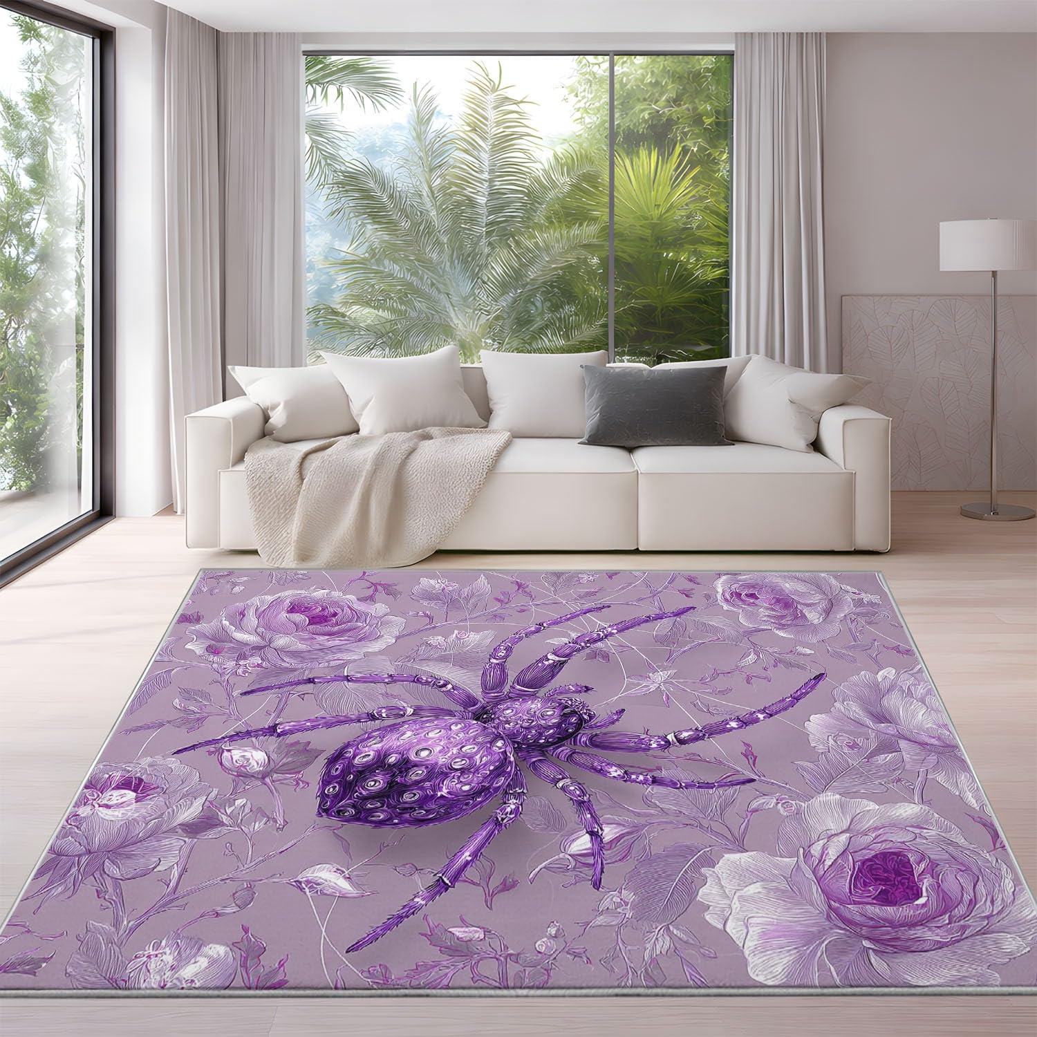 Generisch Wunderschön, Spinne Rose, Spinnennetz Kurzflor Teppich, Waschbarer Flauschig Teppich, 60 cm x 90 cm Wohnzimmer Anti Rutsch Extra Große Teppiche Schlafzimmer Weich Teppiche Violett