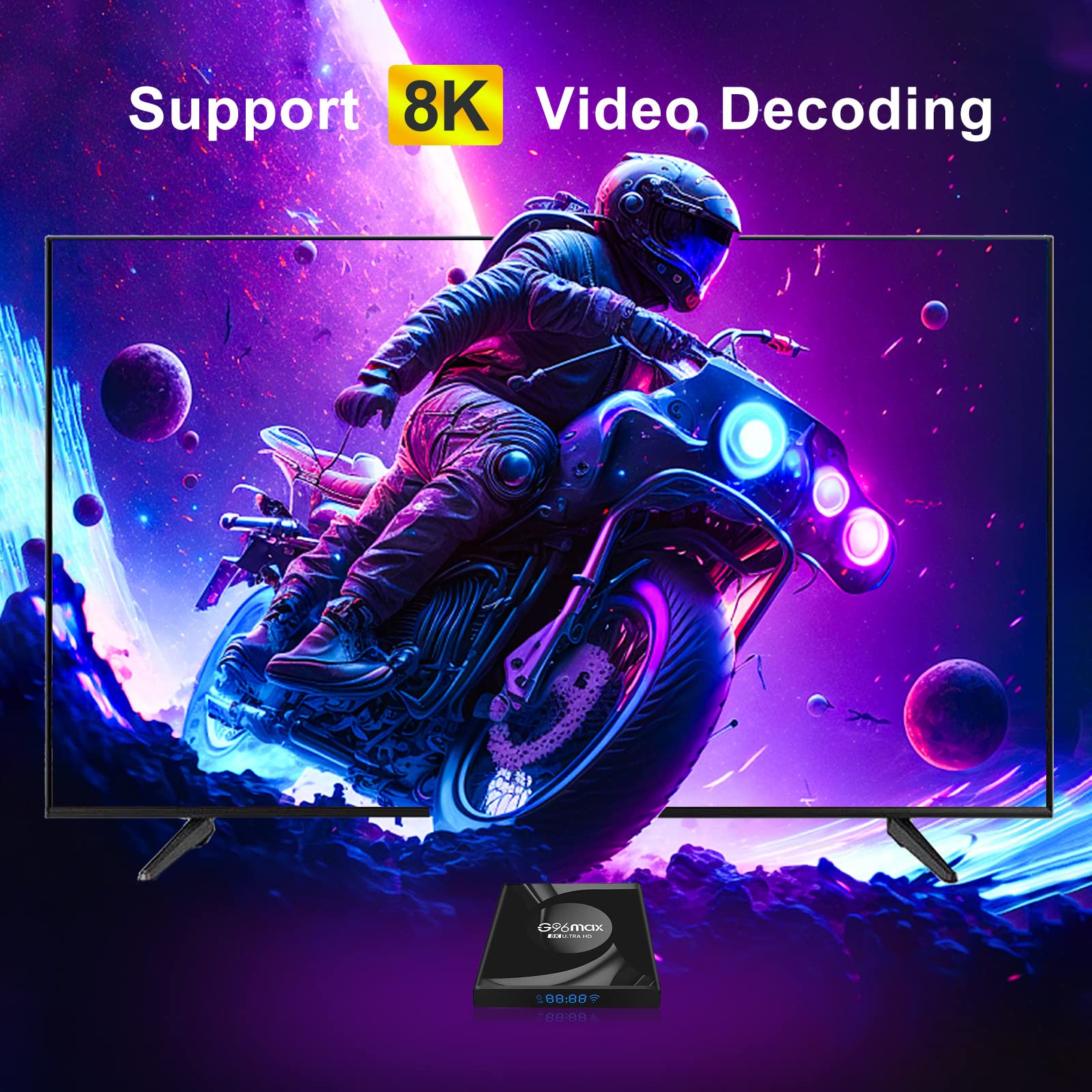 Boîtier TV Android 13.0, Boîtier TV Intelligent G96maxr8 Rk3528 Quad Core 64 Bits, Prise en Charge du Processeur HD 4K/3D/H.265 Ethernet 2.4/5G Double WiFi BT 5.0, Décodeur,2gb+16gb