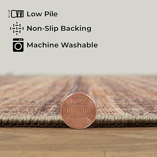 Miniatura 6 de GLN Rugs Bohemian Collection - Alfombra de felpilla lavable a máquina, bohemio vintage, antideslizante, alfombra de felpilla de pelo bajo, alfombra