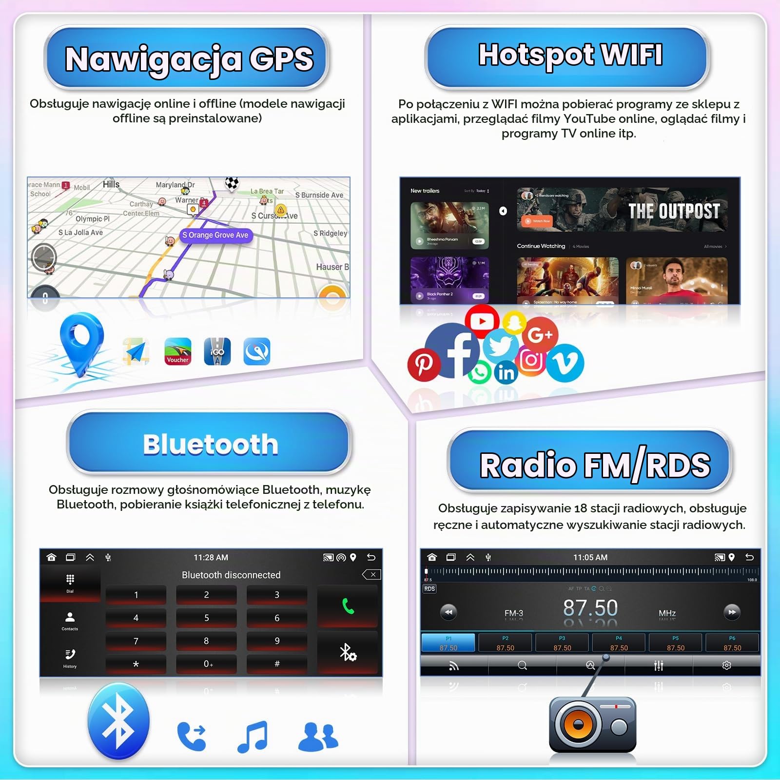 Hikity 2+64G Dab/Dab+ Radio samochodowe 1Din z bezprzewodowym Carplay Android Auto, Android 13 6,9-calowy ekran dotykowy Din 1 Radio z GPS WiFi Bluetooth Mirror Link FM AUX TF USB SWC Kamera cofania