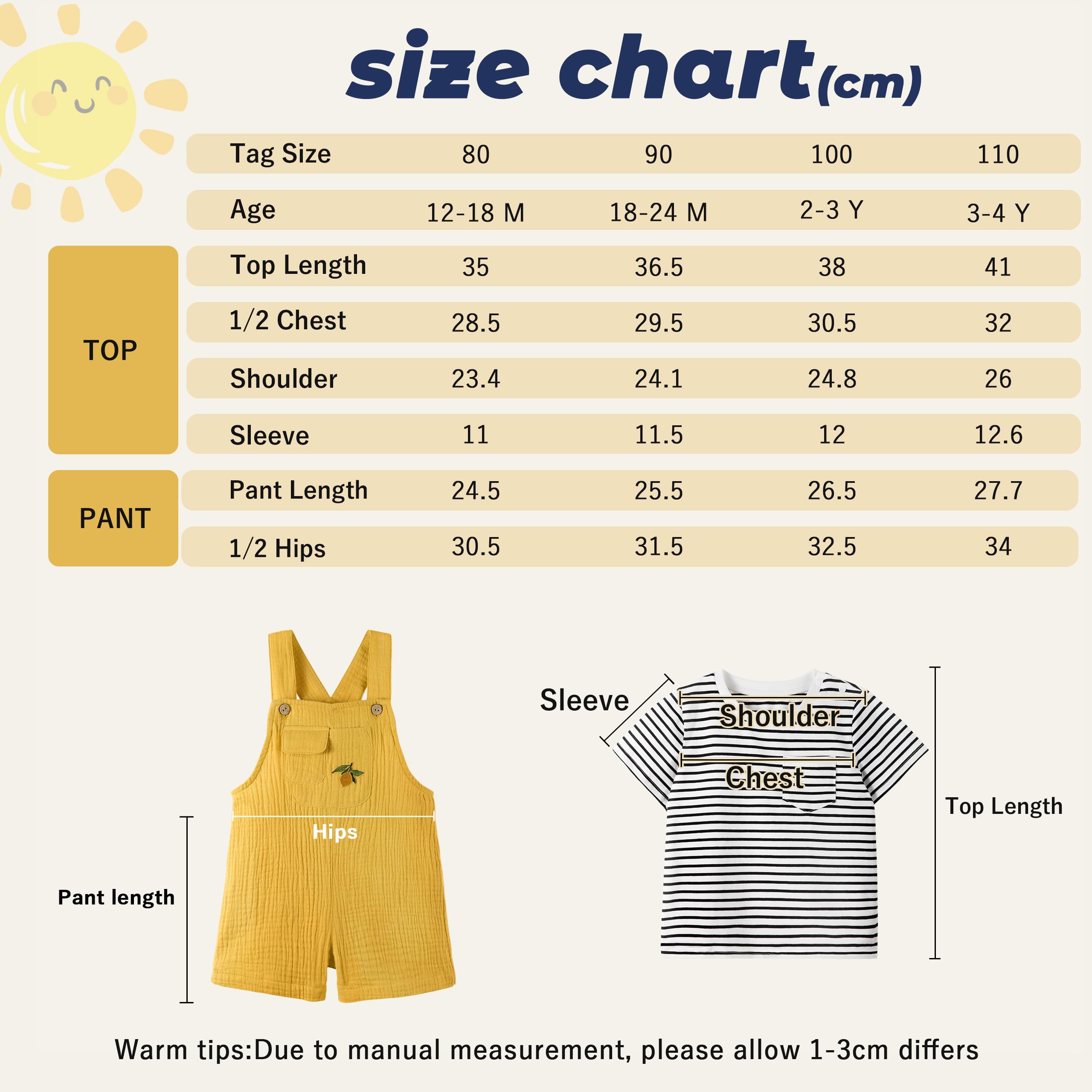 Volunboy 2tlg Babykleidung Set, Sommer Kleidung Outfit Kurze Latzhose/Overalls & Gestreiftem T-Shirt für Baby/Kleinkind