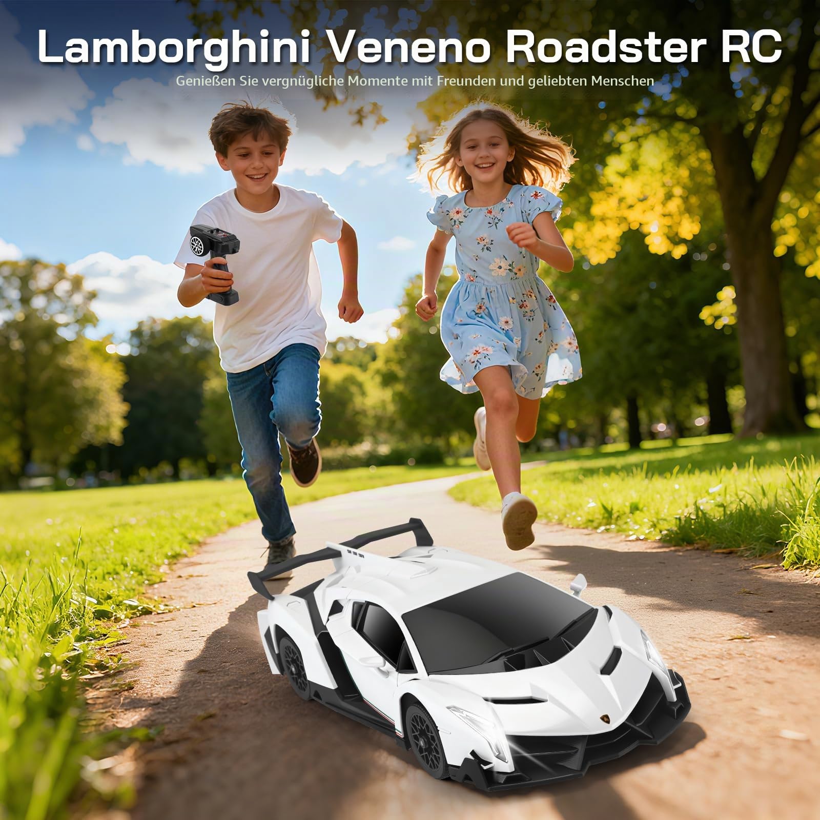 Lamborghini Spielzeugauto, 2.4 GHz Ferngesteuertes Auto, 1:18 4WD RC Drift mit LED-Augen, Geschwindigkeit 35 km/h, Rennen Car Spielzeug Geschenke für Jungen Mädchen 5 6 7 8 9 10 11 12+ Jahre