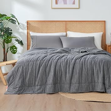 Amelie Home Cooling Comforter Queen Size, Dual-Sided Lightweight Cooling Blanket for Hot Sleepers, Q-Max 0.43 Breathable Cooling Quilt for Night Sweats, 90 x 90, Heather Charcoal Grey