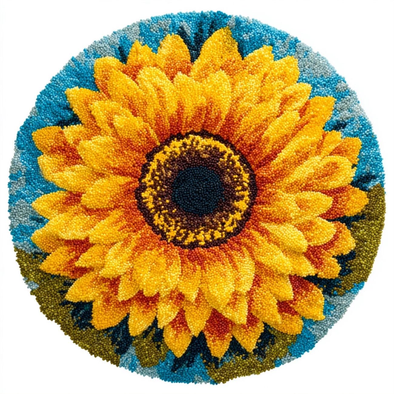 Kitquiver Knüpfteppich Set Vorgedruckt Sonnenblumen 100x100cm | Blumen Diy-Häkelsets，Handarbeit Für Heimdekoration，Knüpfsets Für Anfänger，Erwachsene