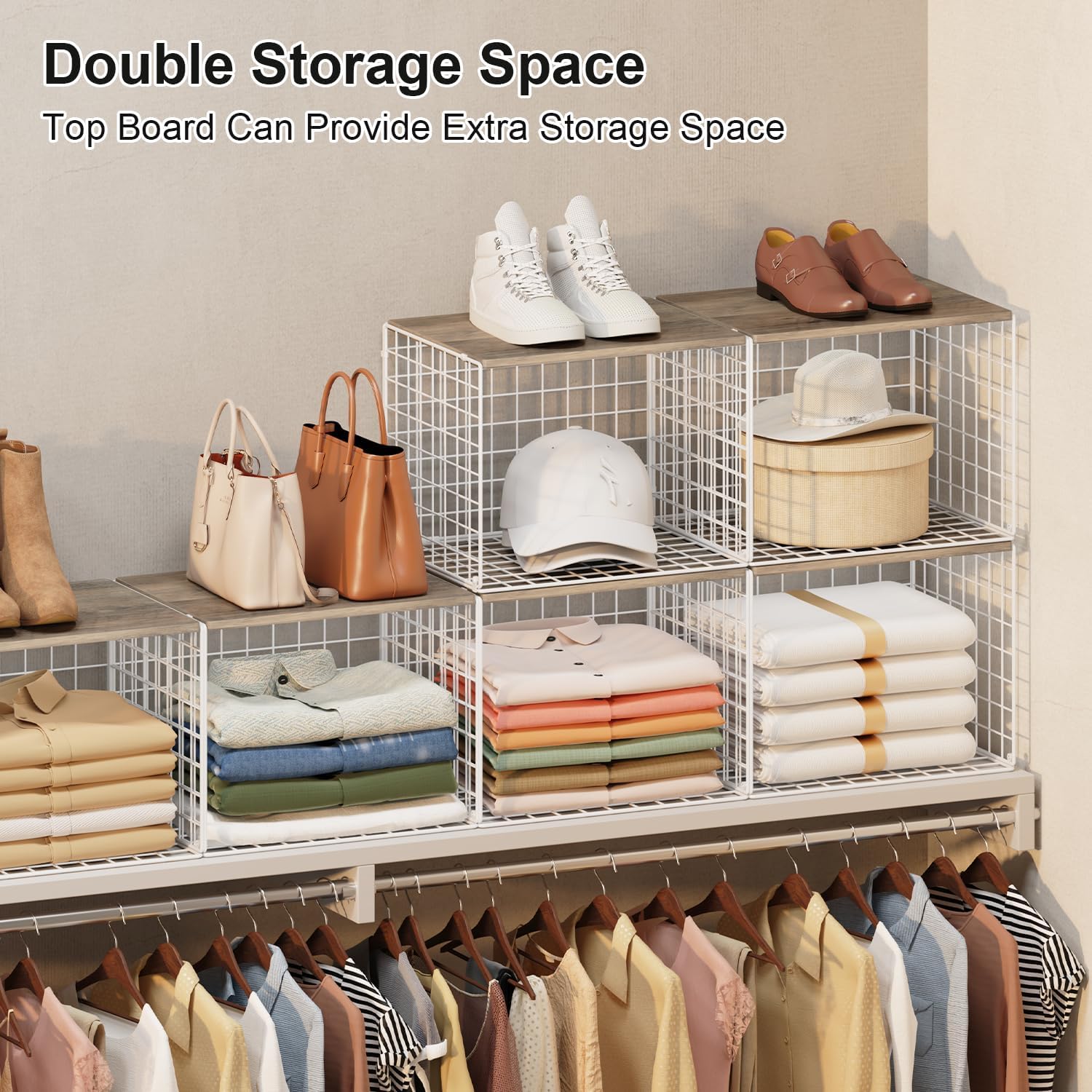 クローゼットオーガナイザーとストレージ、積み重ね可能なクローゼットシェルフオーガナイザーストレージビンバスケット、衣類セーター、トッ