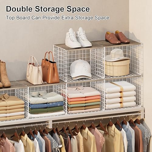 Miniatura 5 de Organizadores de armario y estante de almacenamiento, paquete de 3 cestas apilables de almacenamiento para ropa, suéteres con tablero superior,