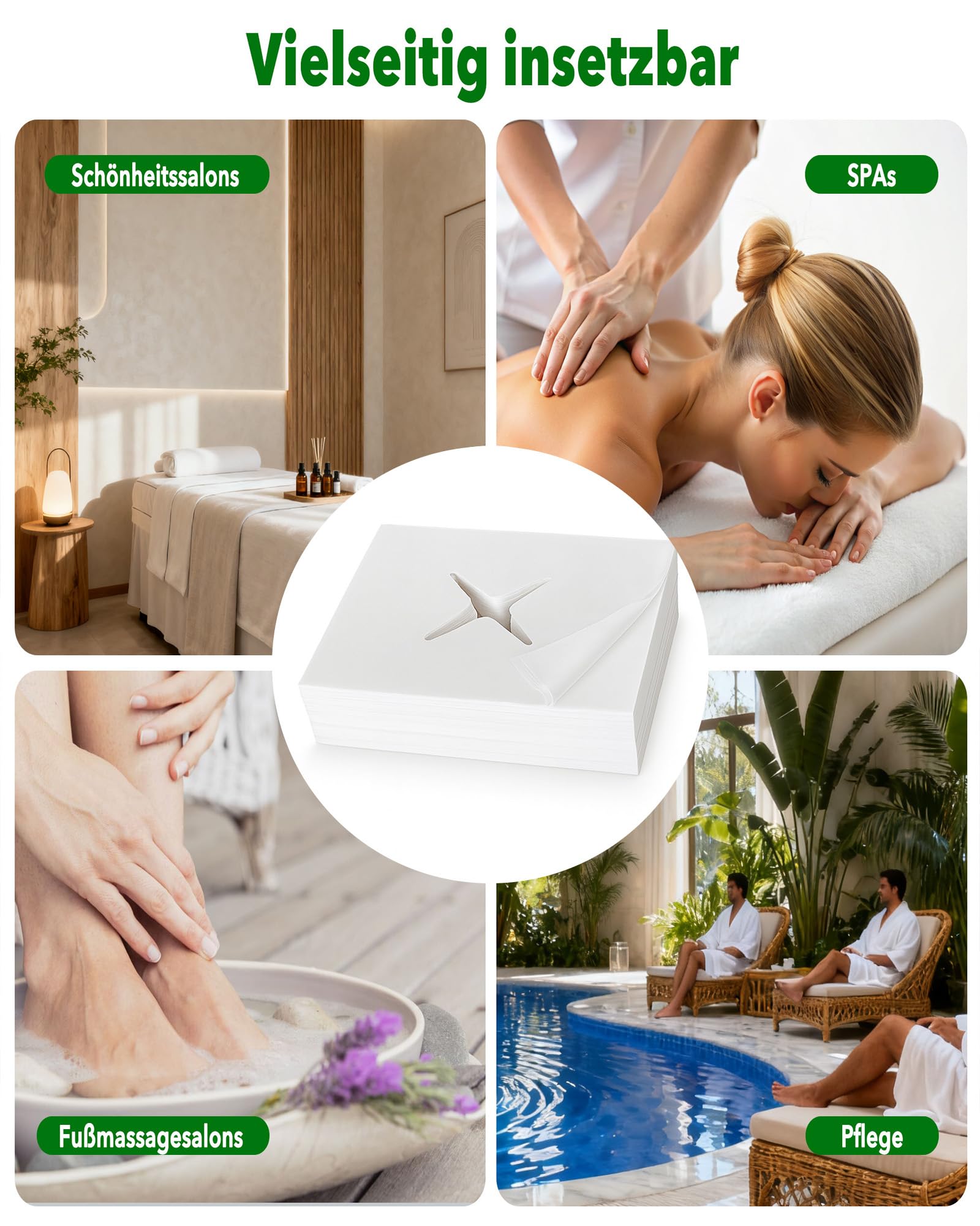 Einweg Nasenschlitztücher Massageliege 600 Stück: Weiche Vliesstoff Kopfauflagen 40x40cm für Massagetisch und Kosmetikbank für Therapeuten und Kosmetikerinnen zur hygienischen Kundenbetreuung