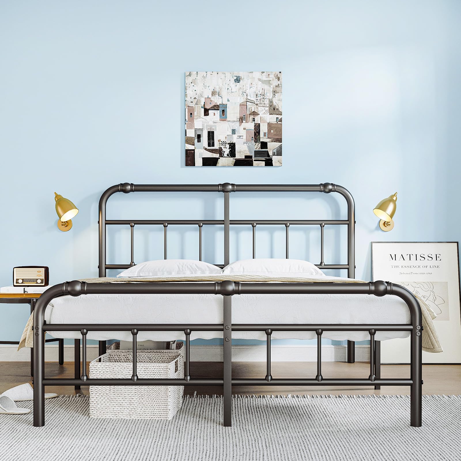 ZIYOO King Bed Frame and Headboard & Footboard, 14 Inch High, Heavy Duty Vintage Bed Platform with Maximum 3500 Pounds Support, No Box Spring Needed, Noise-Free, Easy to Assemble - Black