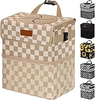 Vista 18 de Cubo de basura para coche, marrón, capacidad de 2.2 galones, impermeable, material de poliéster, correa ajustable, diseño colgante, forro a prueba