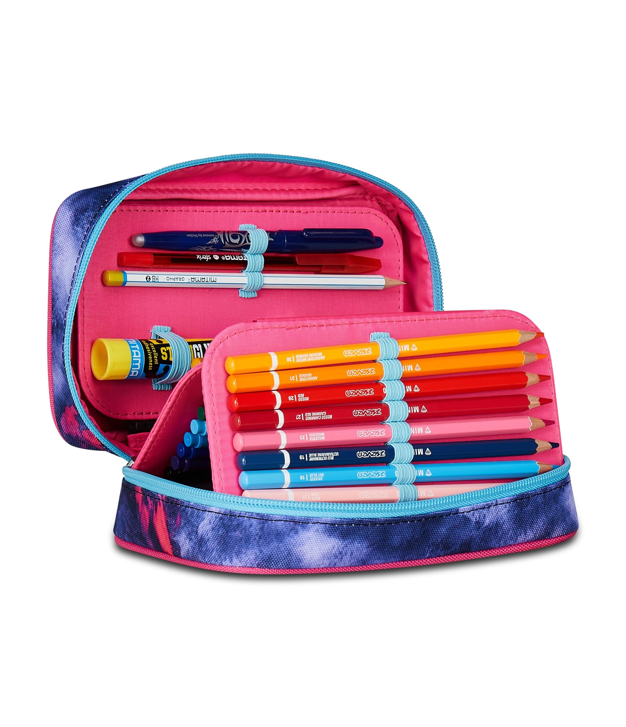 Seven Astuccio Scuola Speed Case SHADY DYE GIRL, Viola, Portapenne Mono Scomparto con Plance Amovibili, Completo Di Penne, Matite, Colori, Accessori Zaino, Scuola Elementare, Bambina
