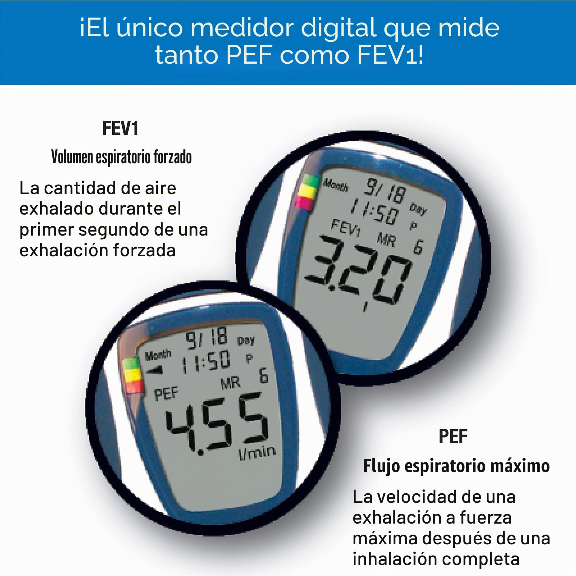 Microlife PF-100 - medidor de asma y flujo máximo | medición de flujo espiratorio (PEF) y medición de volumen espiratorio forzado (VEF1)