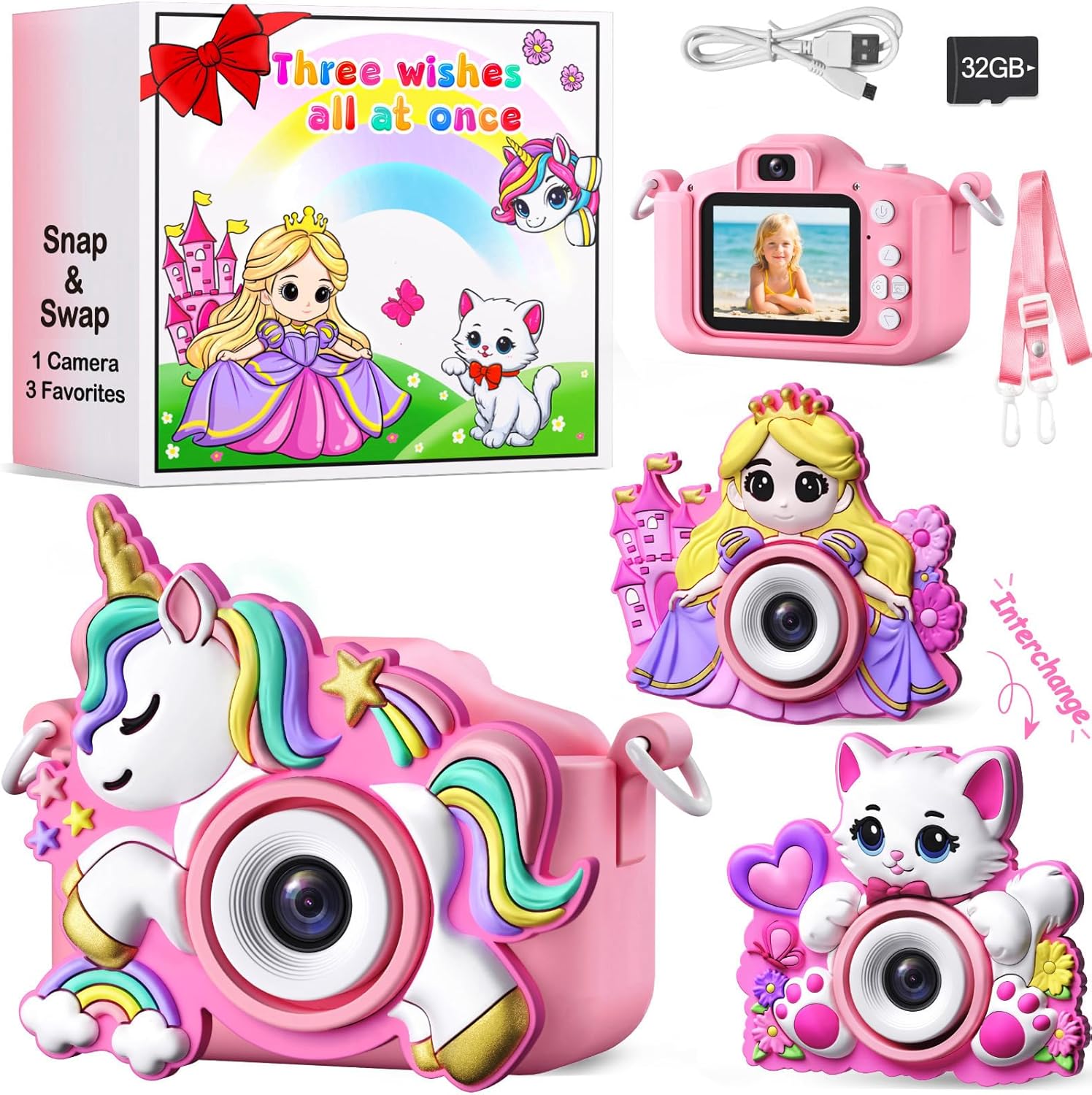 Kids Camera for Girls Toys Gifts: 3 4 5 Year Old Girl Gifts Small Children Selfie Digital Pink Camera for Kids, Christmas Birthday Gift for Girls Toy Cameras for Toddlers Age 3-5, 32G SD Card Included