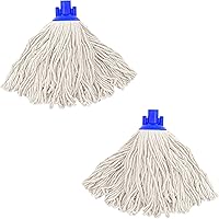 Vista 7 de Trapeador de tela de algodón, poste de acero inoxidable de 4 secciones + dos cabezales de trapeador de hilo de algodón, color blanco