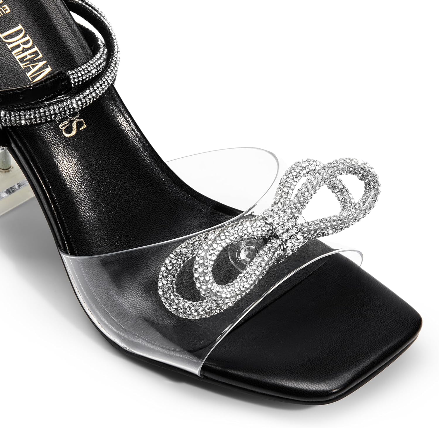 DREAM PAIRS Stiletto Bow Heels for Women Strappy Sparkly Rhinestone Square Toe Clear Crystal High Sandals for Party Wedding - Image 4