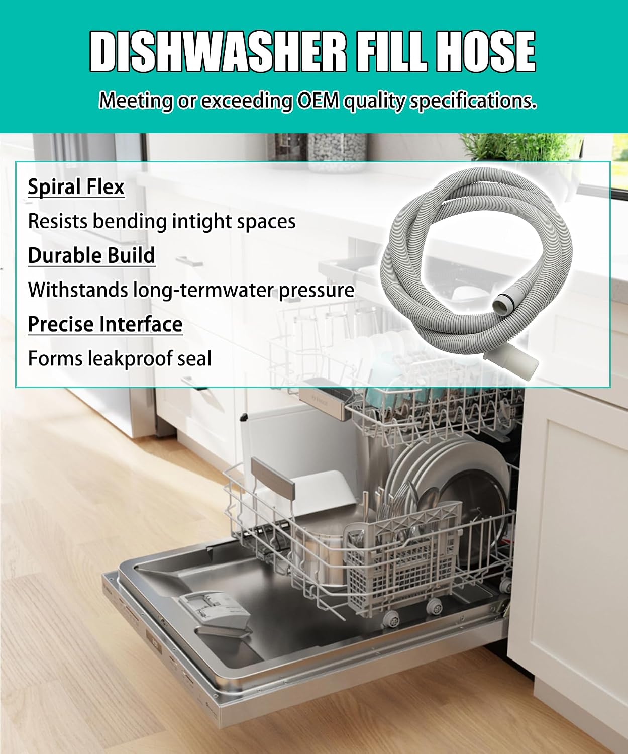 668114 00668114 Dishwasher 7' Drain Hose Replacement For Bosch, Magna, Thermador, Kenmore Dishwasher, Replacement part number 1561543, 668114, AH3481849, EA3481849, PS3481849 and PS8732957 Etc