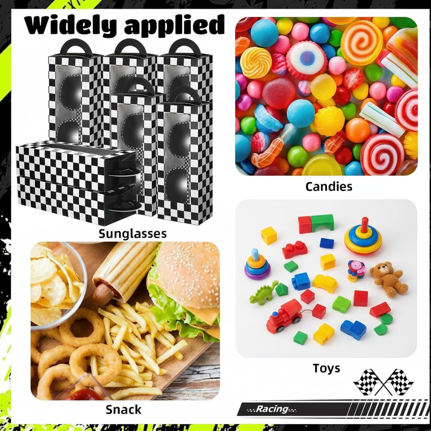 Tellegloww 32 Pcs Race Car Party Favors Set 16 Black and White Checkered Favor Boxes and 16 Checkered Sunglasses Gift Boxes for Race Car Party Birthday Decorations