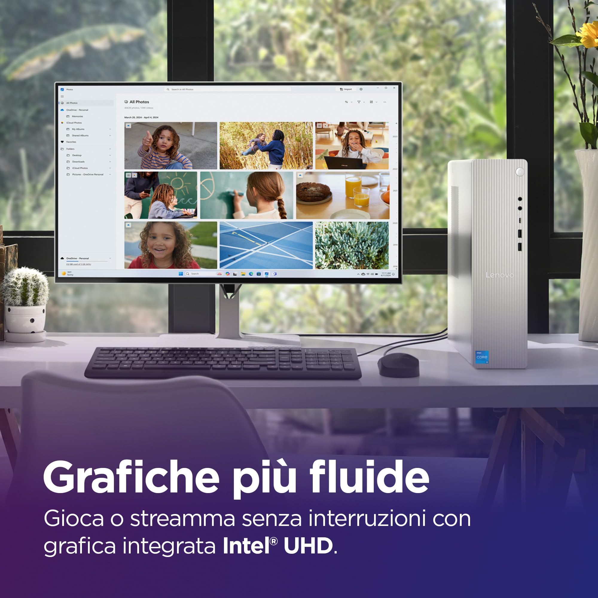 Lenovo IdeaCentre Tower Gen 9 - Desktop, Intel Core i5-13420H, RAM 16GB, SSD 512GB, Wi-Fi 6, BT 5.2, Windows 11 Home, Mouse e Tastiera USB inclusi - Cloud Grey