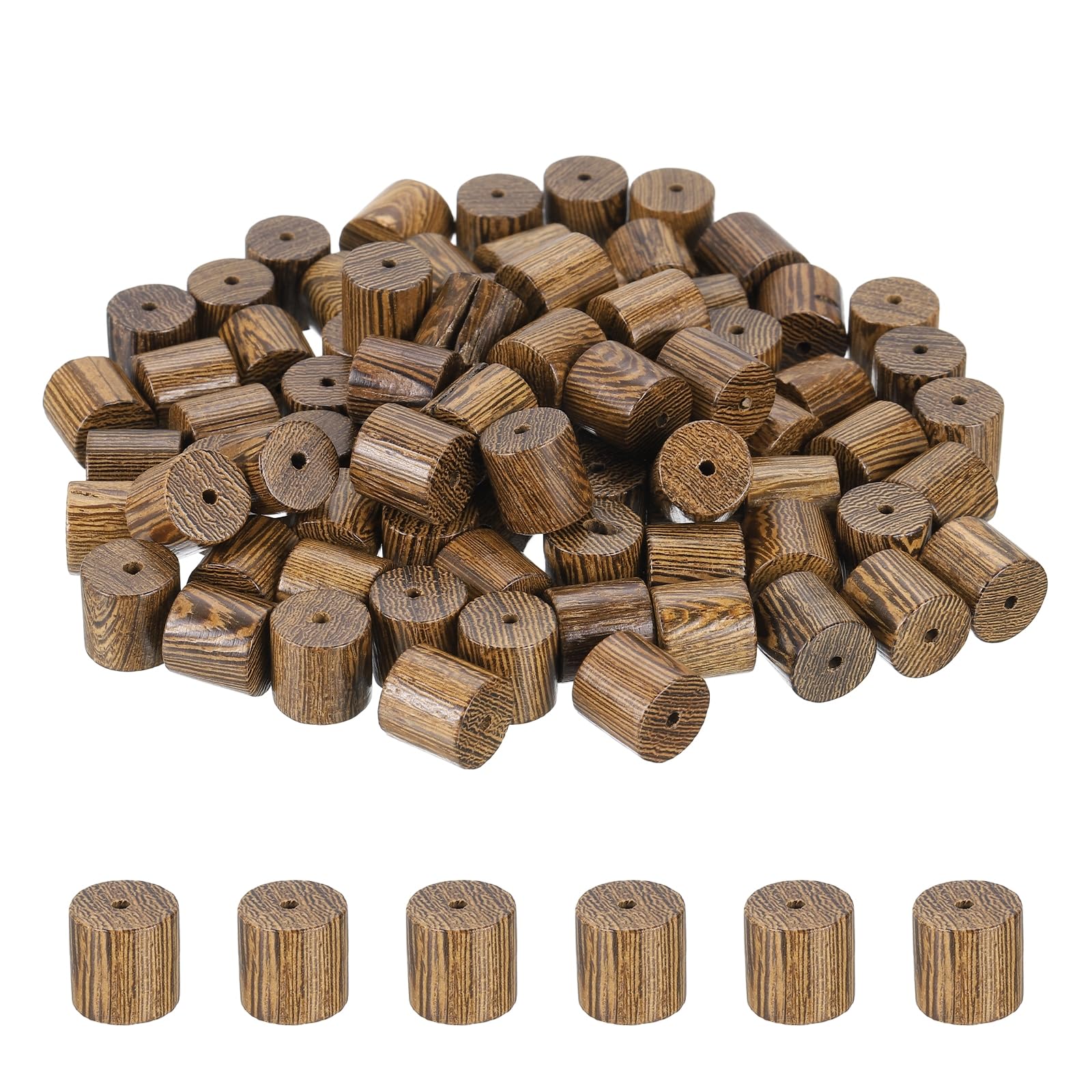 Perles cylindriques en bois marron kaki 12 mm accessoires loisirs créatifs et bijoux enfilage