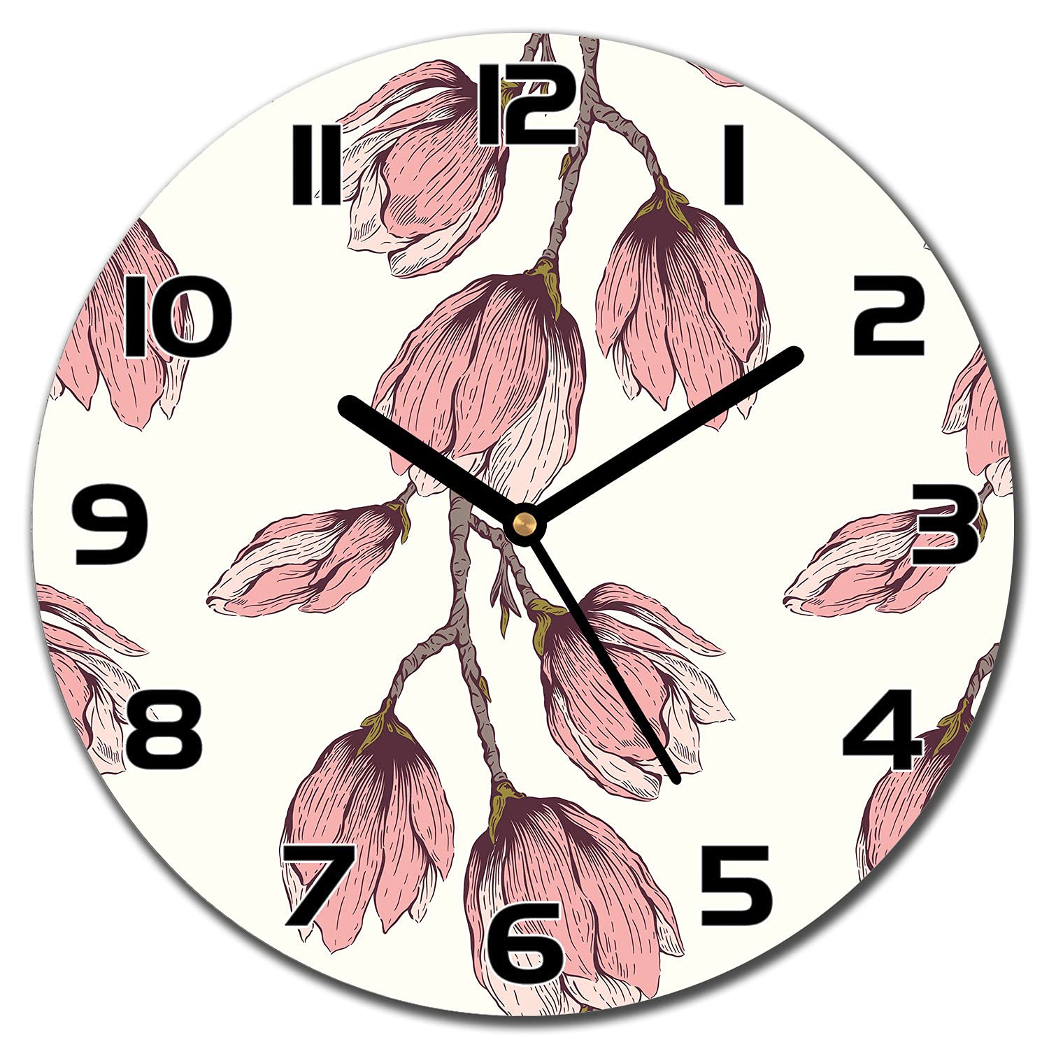 Horloge murale en verre de sécurité 30 cm avec impression florale durable