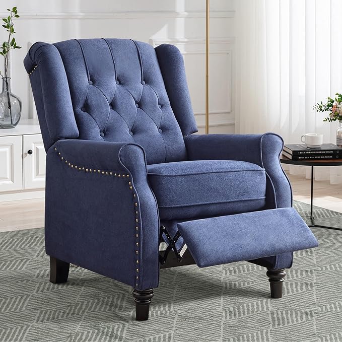 Sillón Reclinable Push Back Tela Textil Azul miniatura 7