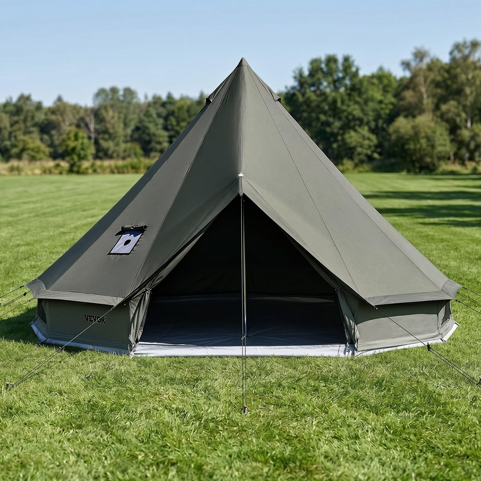 VEVOR Tenda a Campana in Tela 4 Stagioni 4 m per Campeggio, Tenda a Yurta con Presa per Stufa, Tela Traspirante, Max 4 Persone, con Pavimento Staccabile e Cerniera, per Gite Escursioni Vacanze Gruppo