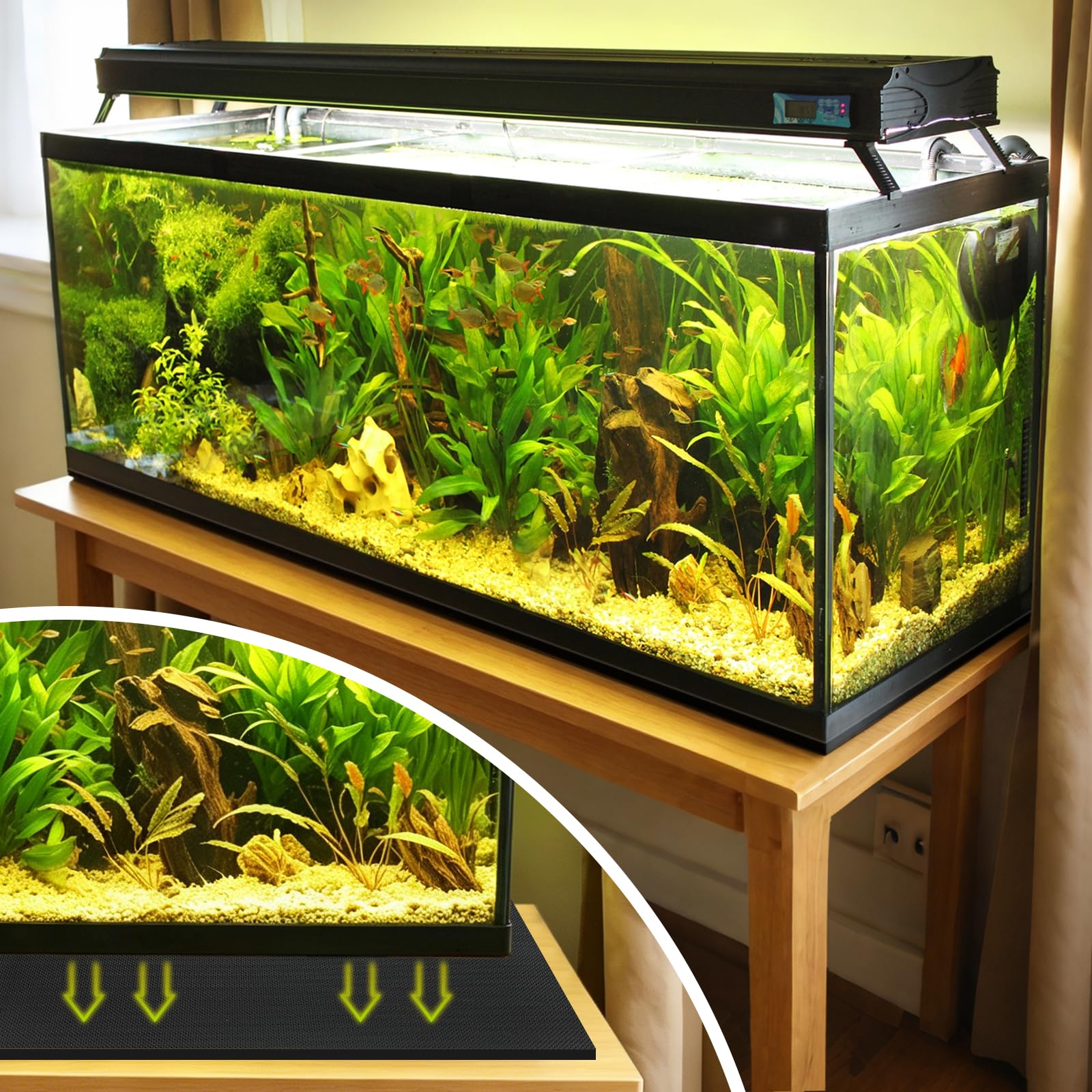 Draupnir Universal Aquariummatte,Schwarz 120x60 cm,5 MM,rutschfeste Aquarium Unterlage,rutschfeste Wärmedämmend Und Zuschneidbar
